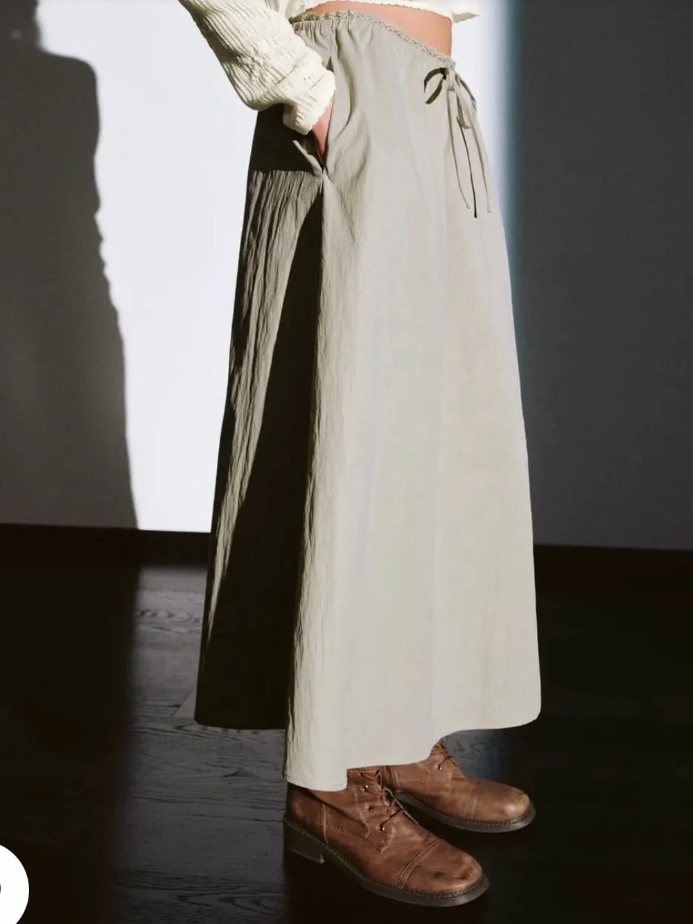 Urban Revivo Khaki A-Line Midi Skirt